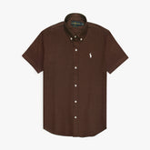 R-L MENS PREMIUM OXFORD BUTTON HALF SLEEVE BROWN