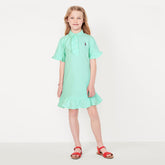 RALP LURN GIRLS PREMIUM FLOUNCE DRESS SEA GREEN CYAN