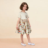 ZRA PREMIUM GIRLS FLORAL PALE BROWN FROCK