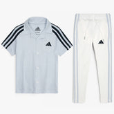 ADS KIDS PREMIUM COTTON THREE STRPS CASUAL TWINSET SKY-WHITE