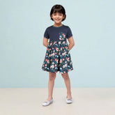 ZRA PREMIUM GIRLS FLORAL TEALISH NEAVY FROCK