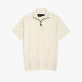 RL PREMIUM CABEL-KNIT ZIPPER POLO CREAM