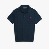 RL PREMIUM COTTON CABEL-KNIT BTN POLO NAVY