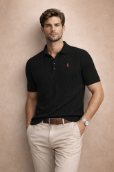 RL PREMIUM COTTON CABEL-KNIT BTN POLO BLACK