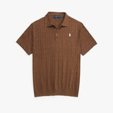 RL PREMIUM COTTON CABEL-KNIT BTN POLO BROWN