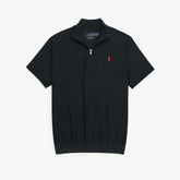 RL PREMIUM COTTON CABEL-KNIT ZIPPER POLO BLACK