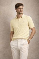RL PREMIUM COTTON CABEL-KNIT BTN POLO PALE YELLOW