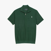 RL PREMIUM COTTON CABEL-KNIT ZIPPER POLO DK GREEN