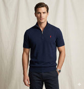 RL PREMIUM COTTON CABEL-KNIT ZIPPER POLO NAVY