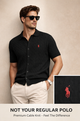 RALP LURN PREMIUM BUTTON DOWN CABLE KNIT BLACK