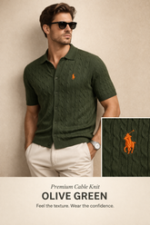 RALP LURN PREMIUM BUTTON DOWN CABLE KNIT OLIVE