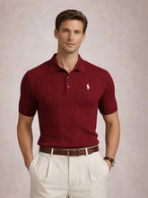 RL PREMIUM COTTON CABEL-KNIT BTN POLO MAROON