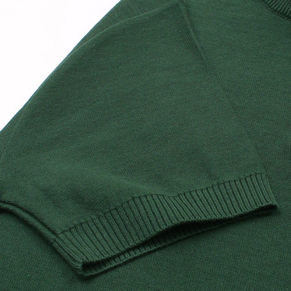 RL PREMIUM COTTON CABEL-KNIT ZIPPER POLO DK GREEN