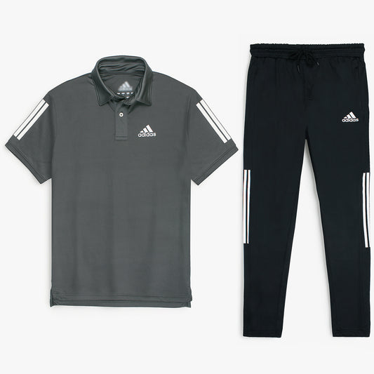 ADS PREMIUM MEN POLO STRIPE TRACKSUIT GREY 1500