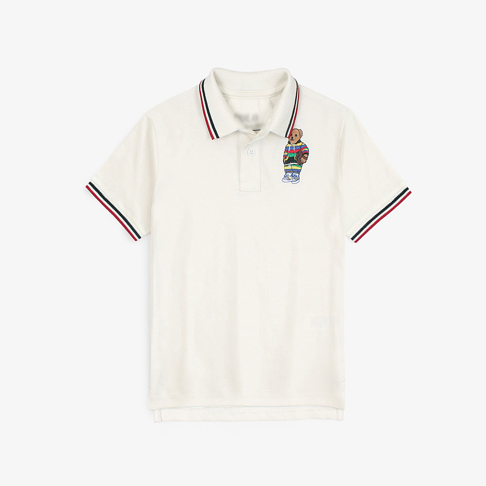 RLPH LURN PREMIUM BSKT BEAR KIDS POLO OFF-WHITE