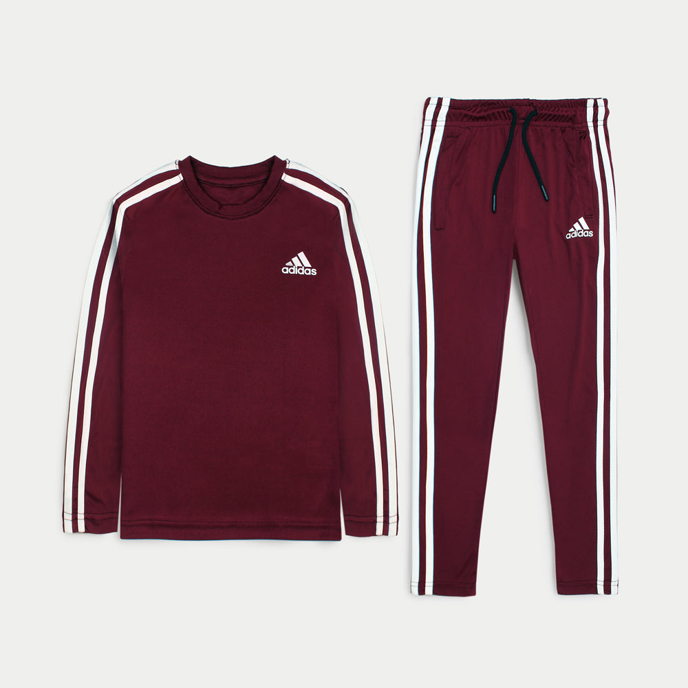 ADS DRYFIT FULL THREE STRPS SLEEVE KIDS TRACKSUIT MEHROON