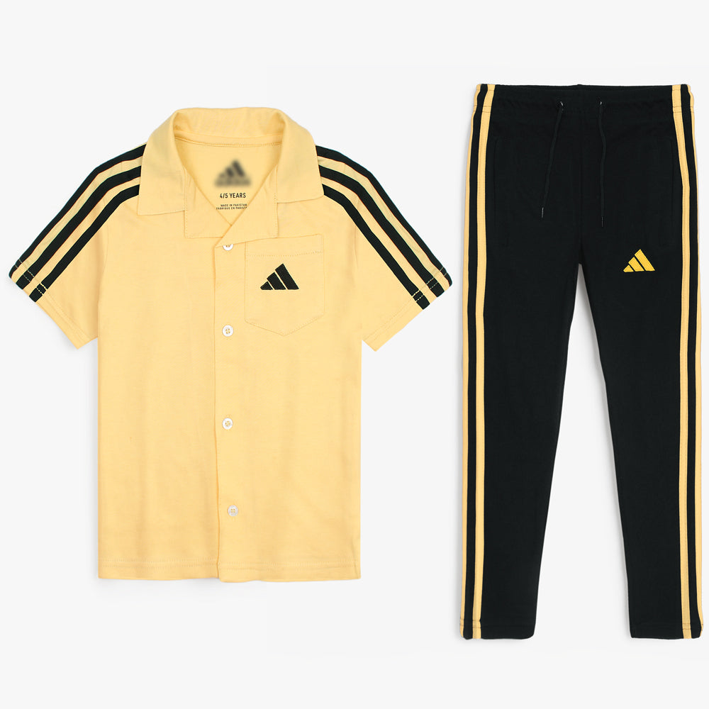 ADS KIDS PREMIUM COTTON 3 STRIPES CASUAL TWINSET YELLOW-BLACK