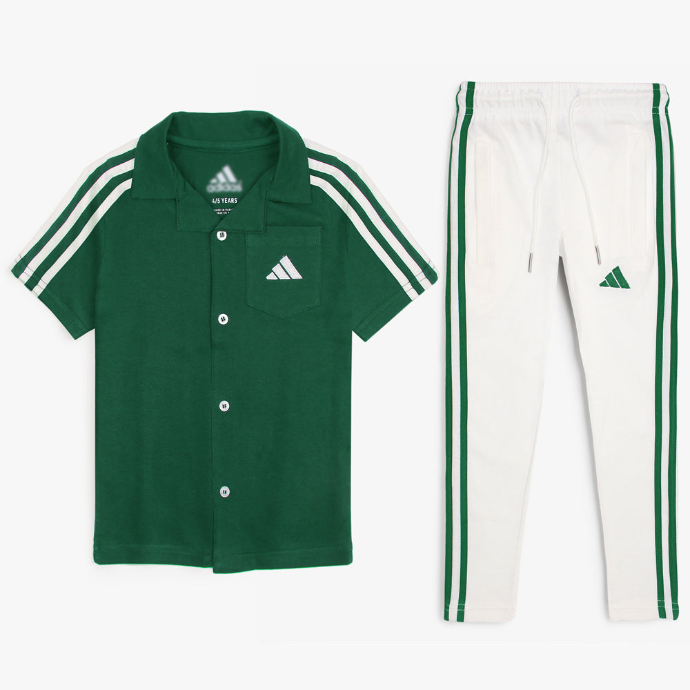 ADS KIDS PREMIUM COTTON 3 STRIPES CASUAL TWINSET GREEN-WHITE