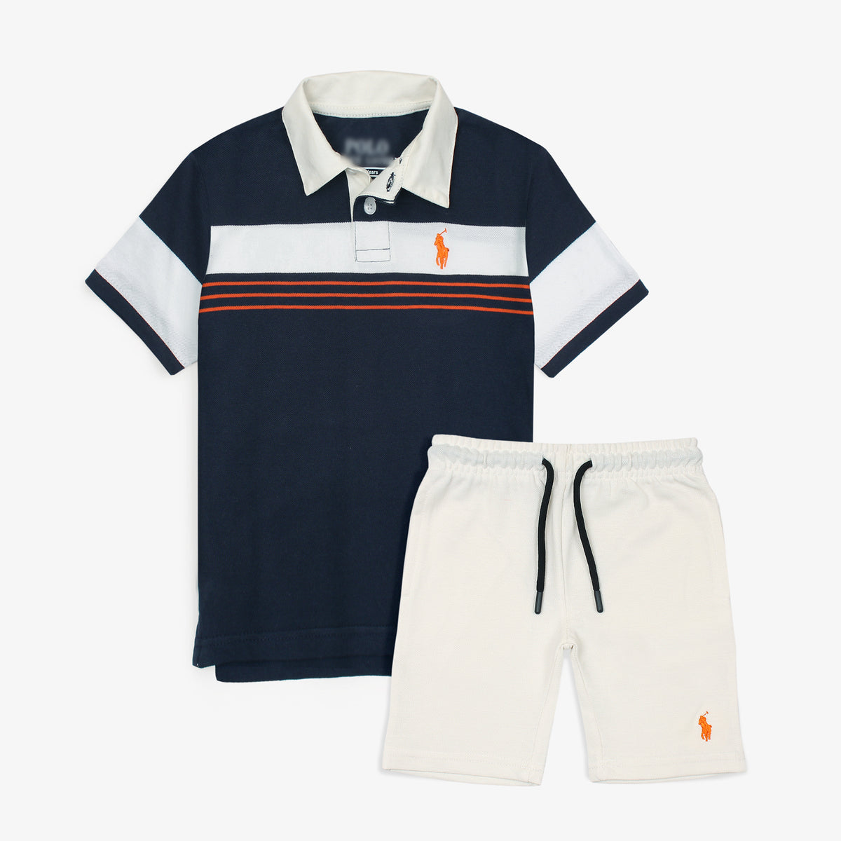 RLPH LURN PREMIUM KIDS STRIPE POLO TWIN SET ORANGE