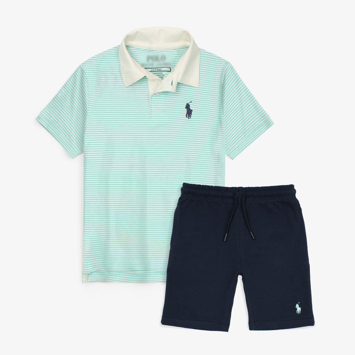 RLPH LURN PREMIUM KIDS STRIPE POLO TWIN SET SEA-GREEN