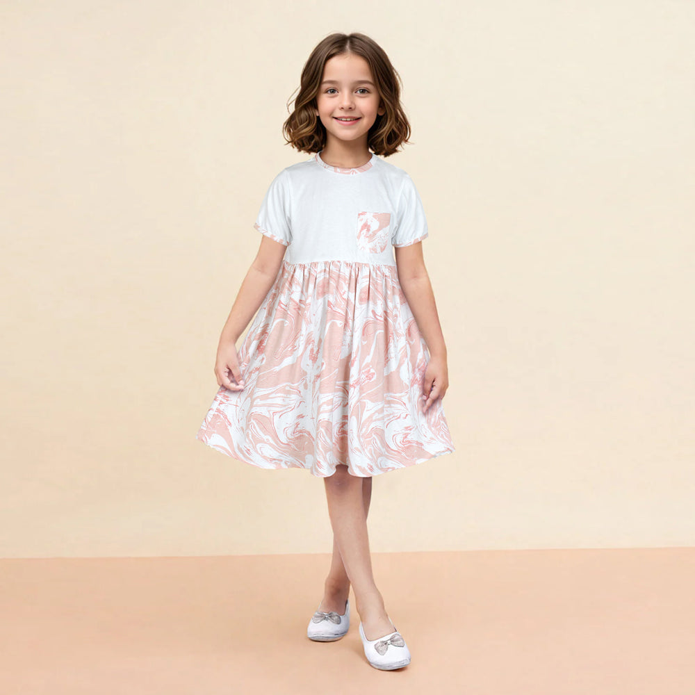 ZRA PREMIUM GIRLS FLORAL PASTEL PINK FROCK