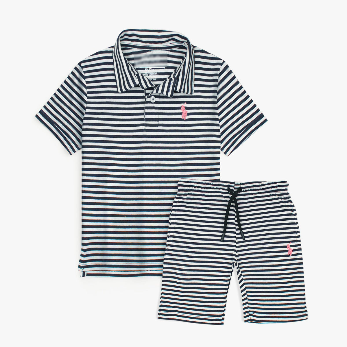 RLPH LURN PREMIUM KIDS STRIPE POLO TWIN SET PINK HORSE