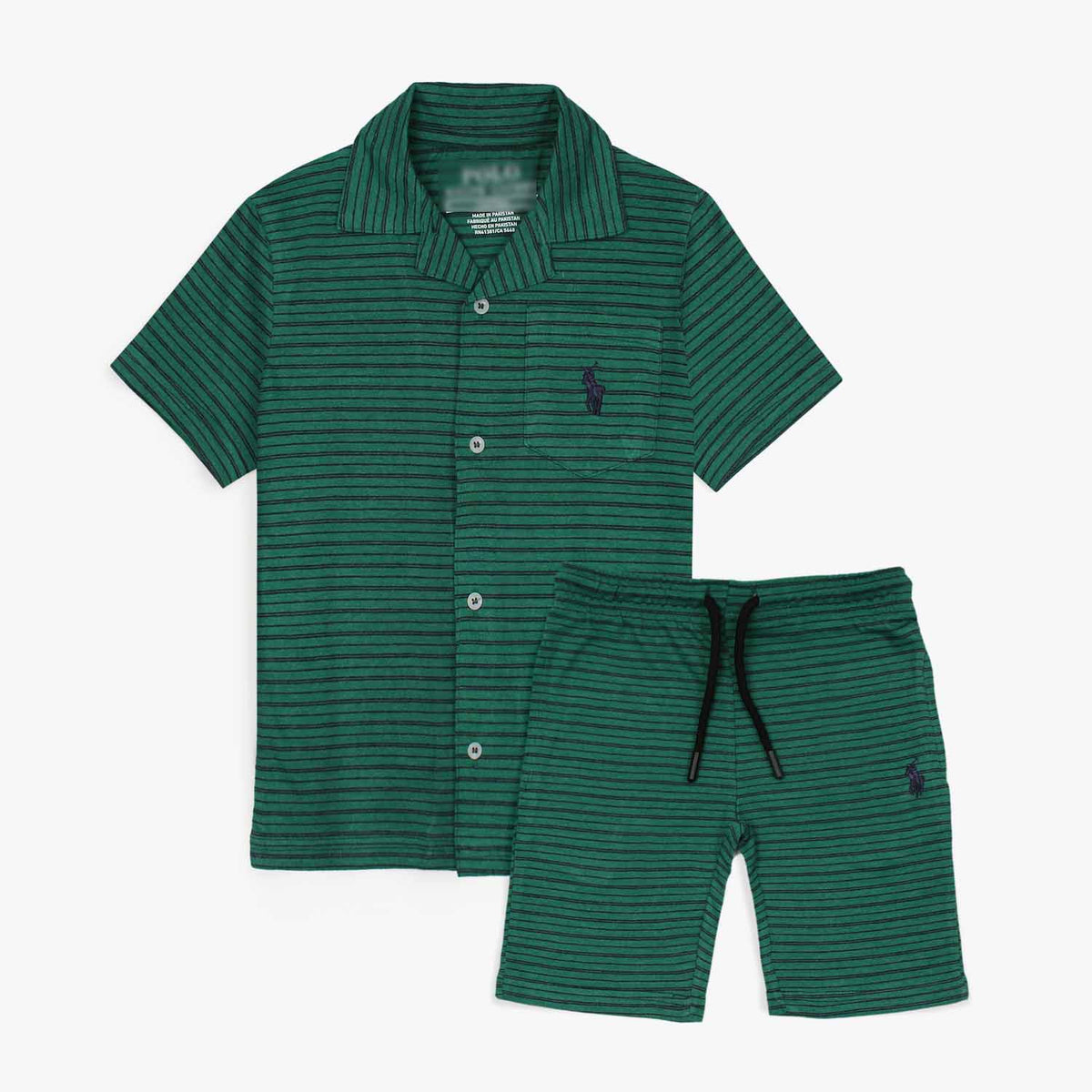 RLPH LURN PREMIUM KIDS STRIPE CASUAL TWIN SET GREEN