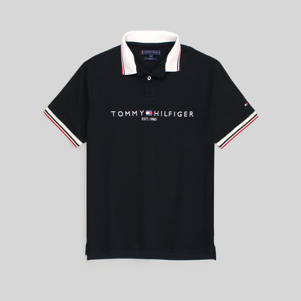 T-H MEN POLO SHIRT CONTRAST COLLAR BLACK