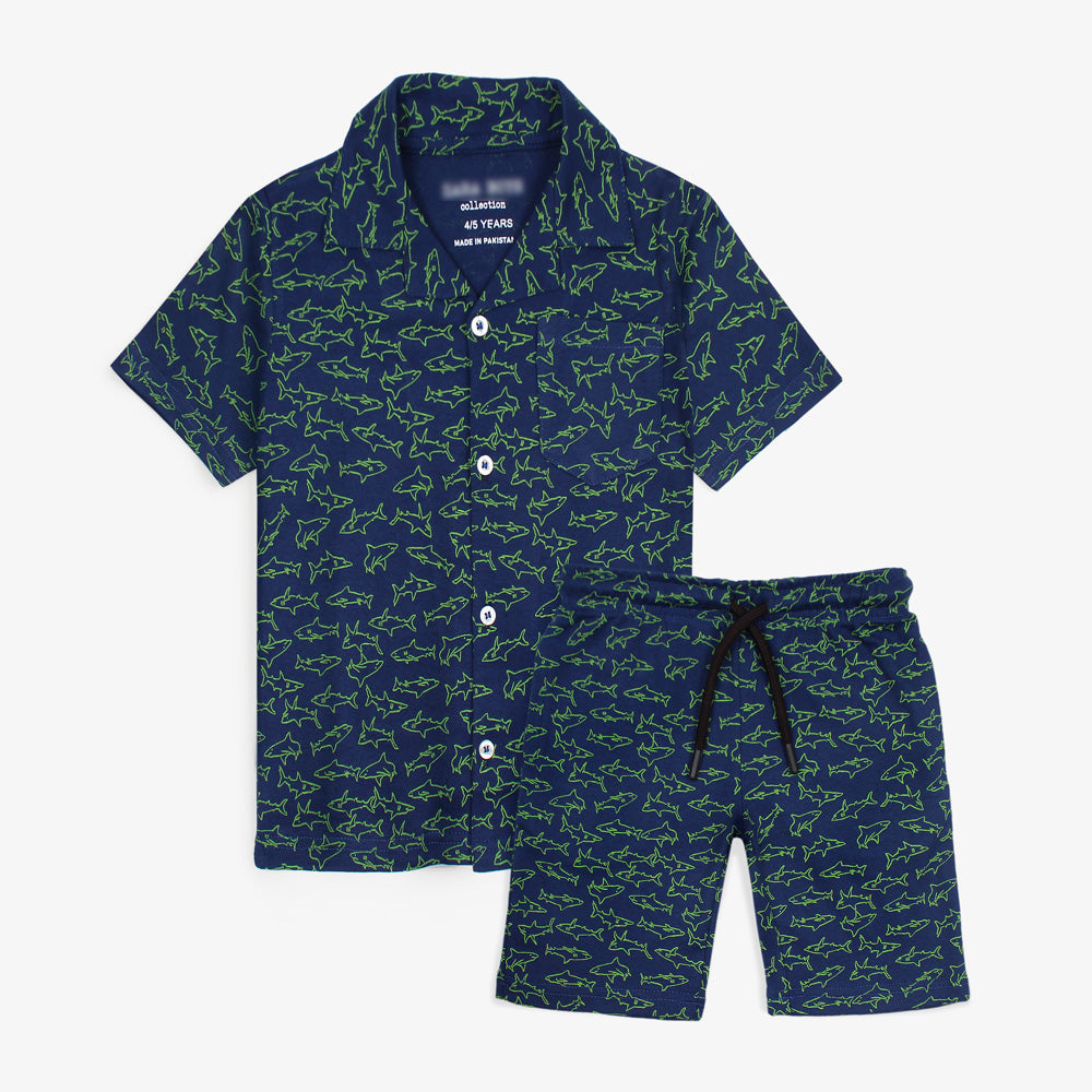 ZRA PREMIUM KIDS CASUAL TWIN SET GREEN SHARK