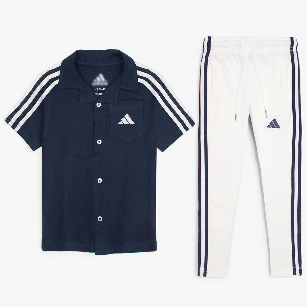 ADS KIDS PREMIUM COTTON 3 STRIPES CASUAL TWINSET NEAVY-WHITE