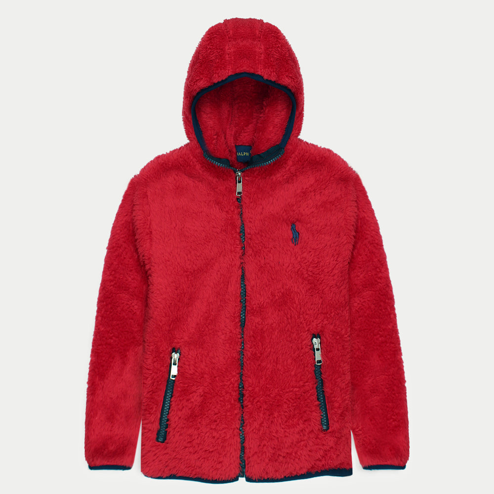 IMPORTED RLPH LURN KIDS PREMIUM HOODED SHERPA FLEECE RED