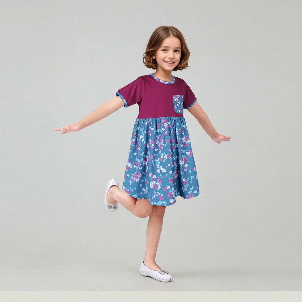 ZRA PREMIUM GIRLS FLORAL HIPPIE BLUE FROCK