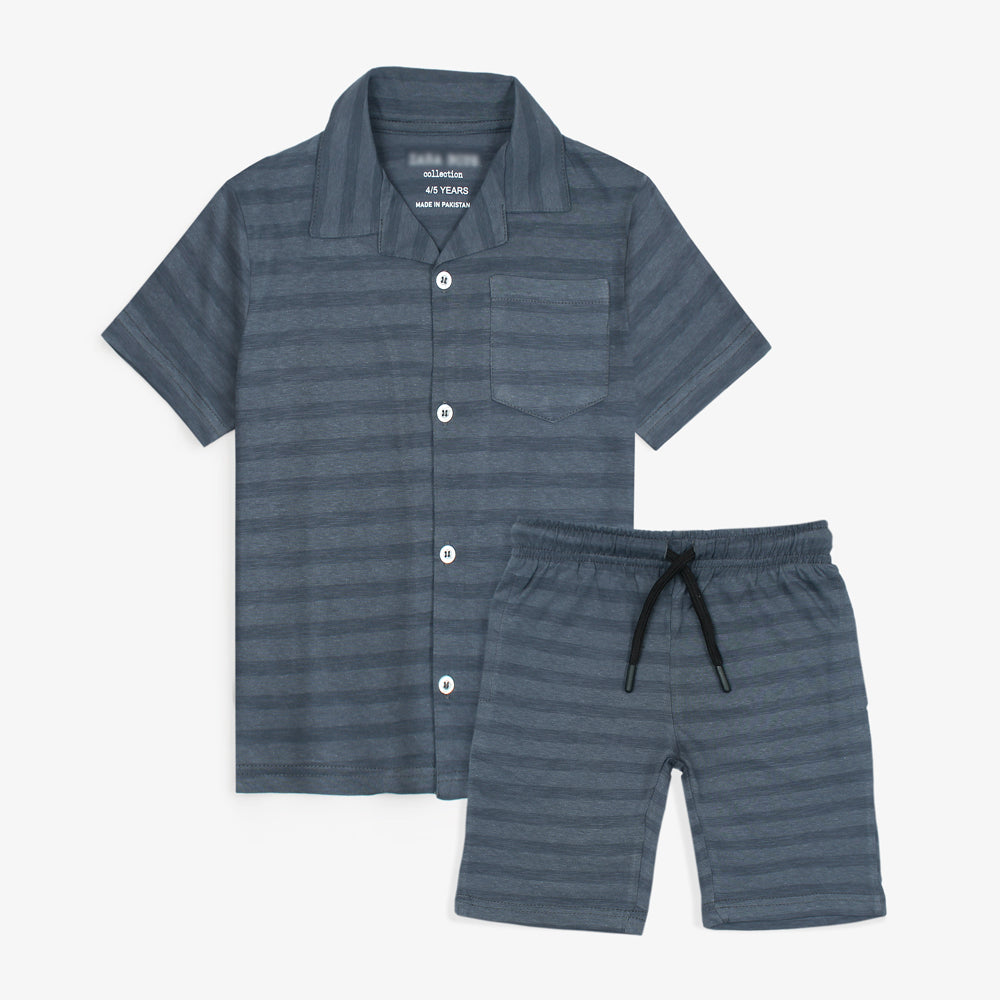 ZRA PREMIUM KIDS CASUAL TWIN SET CHARCOAL STRIPE