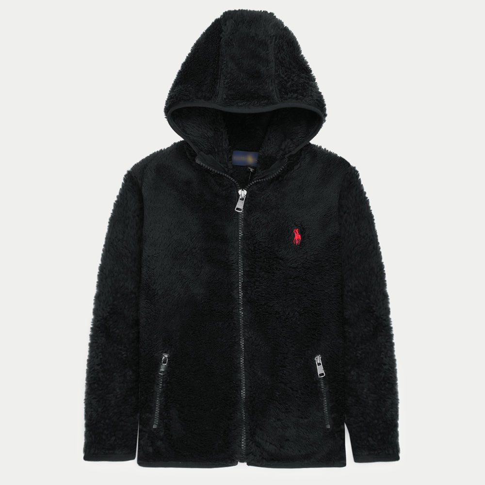 IMPORTED RLPH LURN KIDS PREMIUM HOODED SHERPA FLEECE BLACK