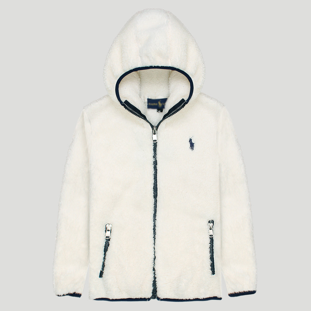 IMPORTED RLPH LURN KIDS PREMIUM HOODED SHERPA FLEECE WHITE