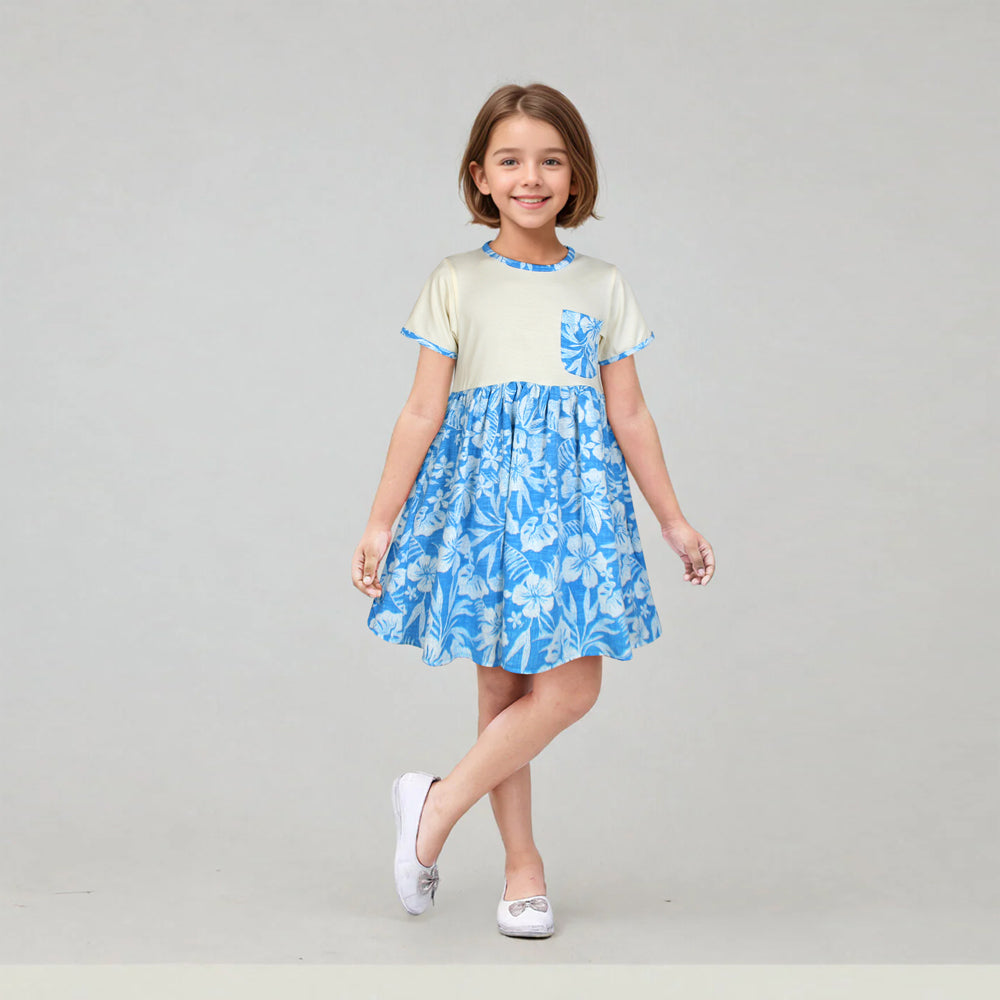 ZRA PREMIUM GIRLS FLORAL LAVENDER BLUE FROCK