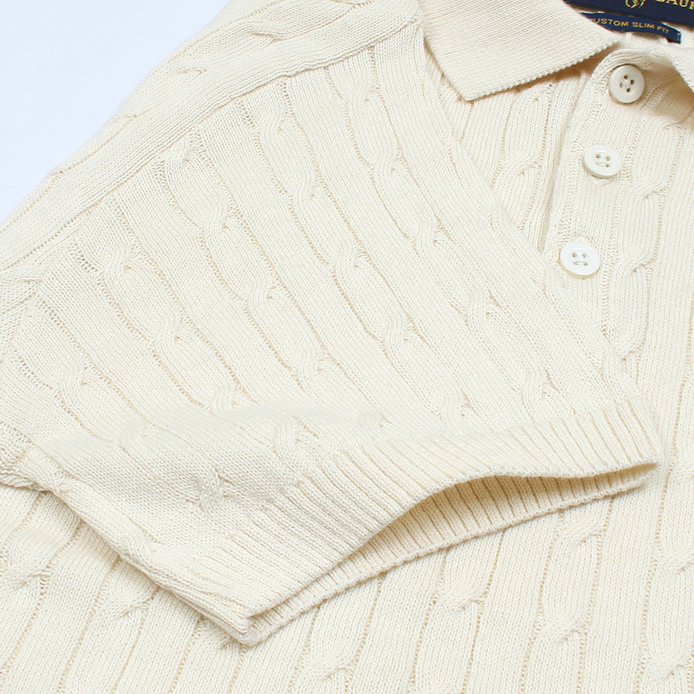 RL PREMIUM CABEL-KNIT BTN POLO CREAM
