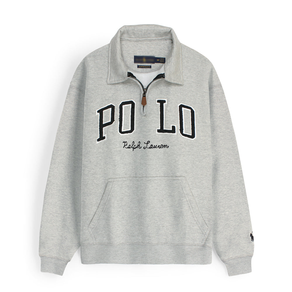RL POLO SCRIPT COLLARED QUATER ZIP SWEATSHIRT GREY