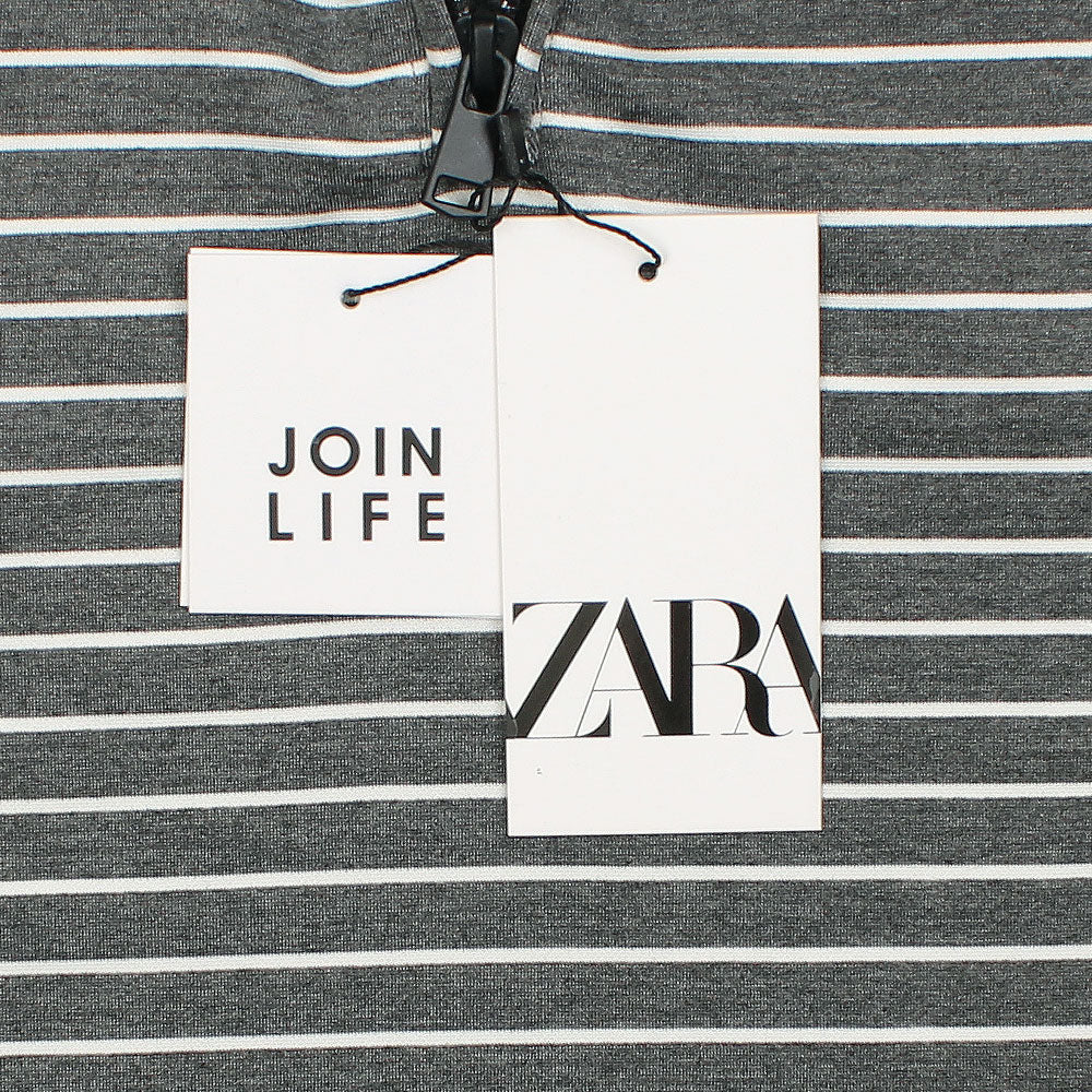 ZRA MEN STRIPED QUATER ZIPPER GREY