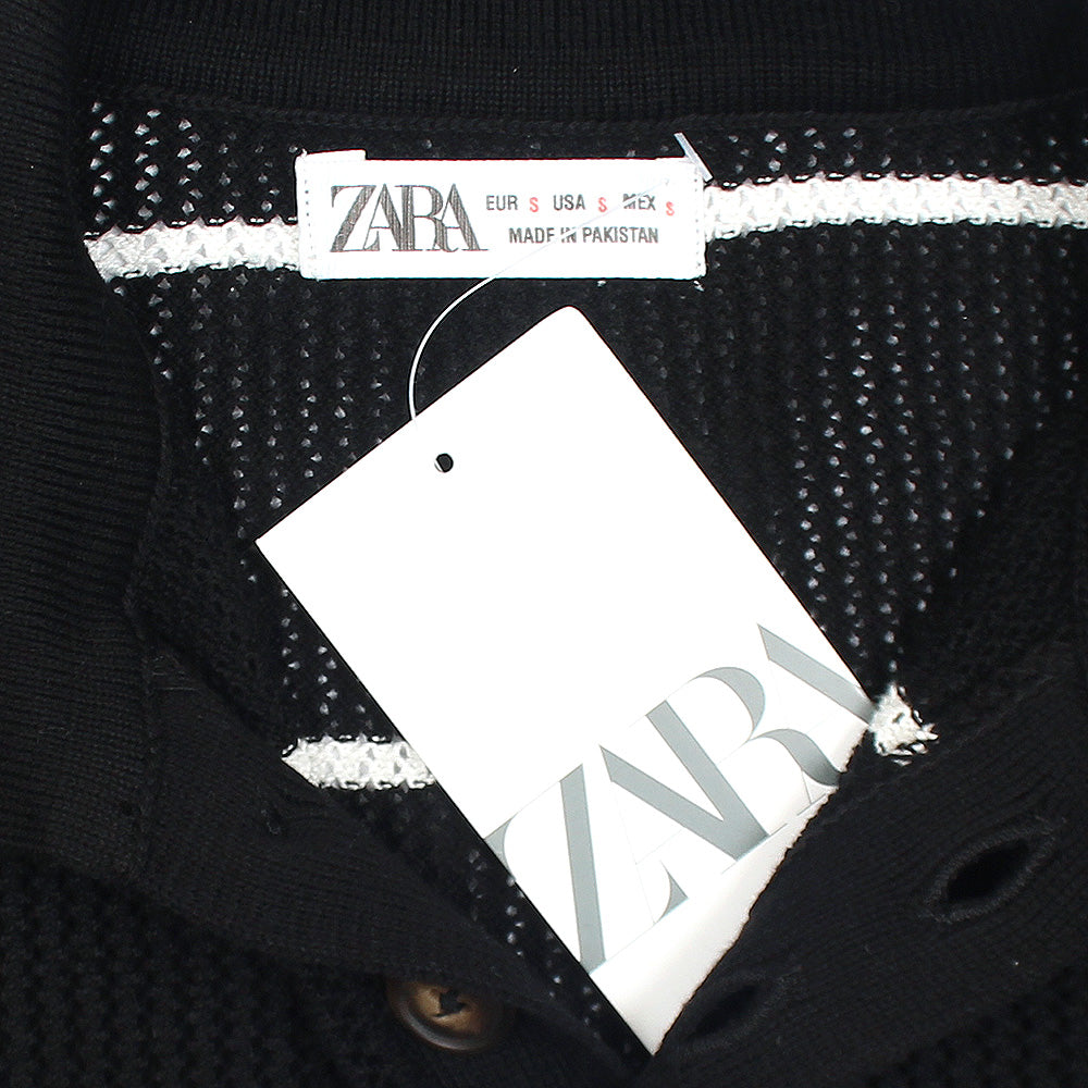 ZRA PREMIUM HROIZONTAL STRIPE CABEL-KNIT POLO BLACK