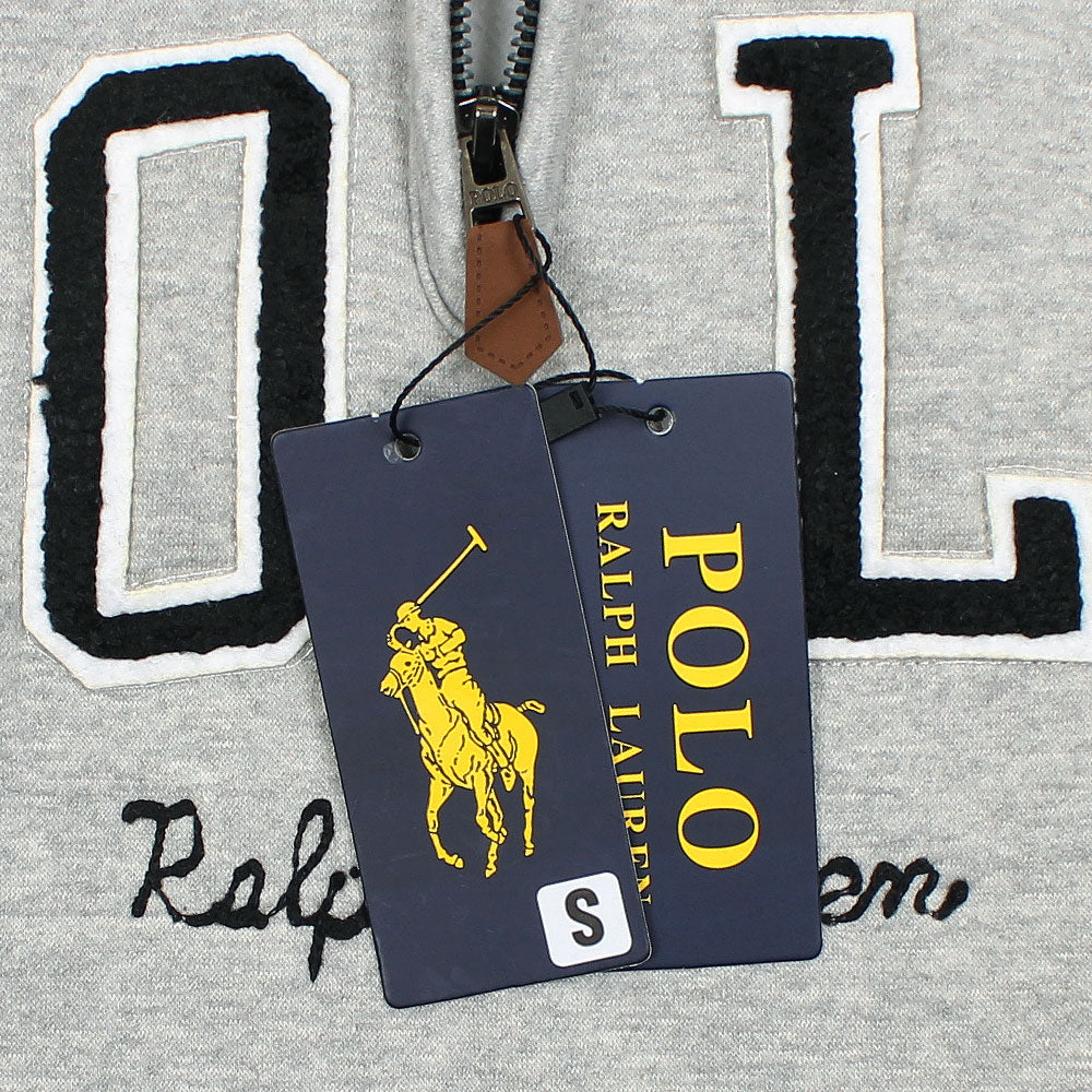 RL POLO SCRIPT COLLARED QUATER ZIP SWEATSHIRT GREY