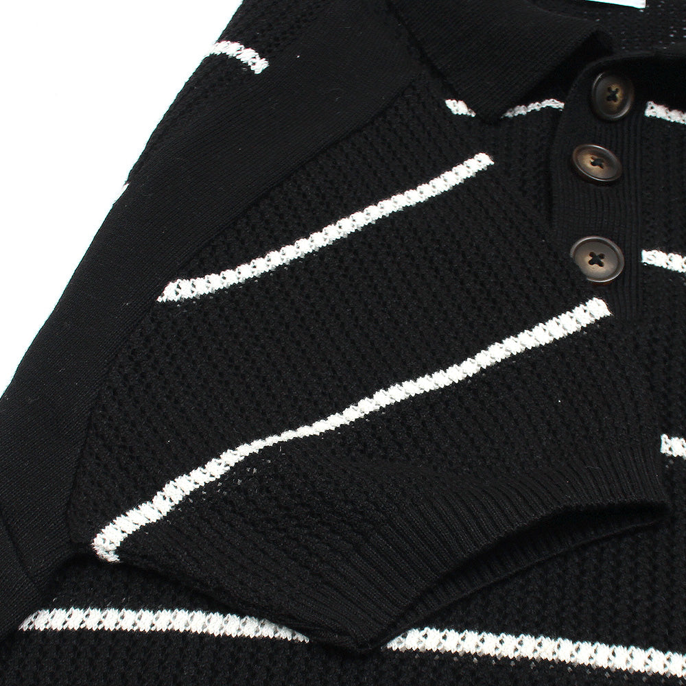 ZRA PREMIUM HROIZONTAL STRIPE CABEL-KNIT POLO BLACK