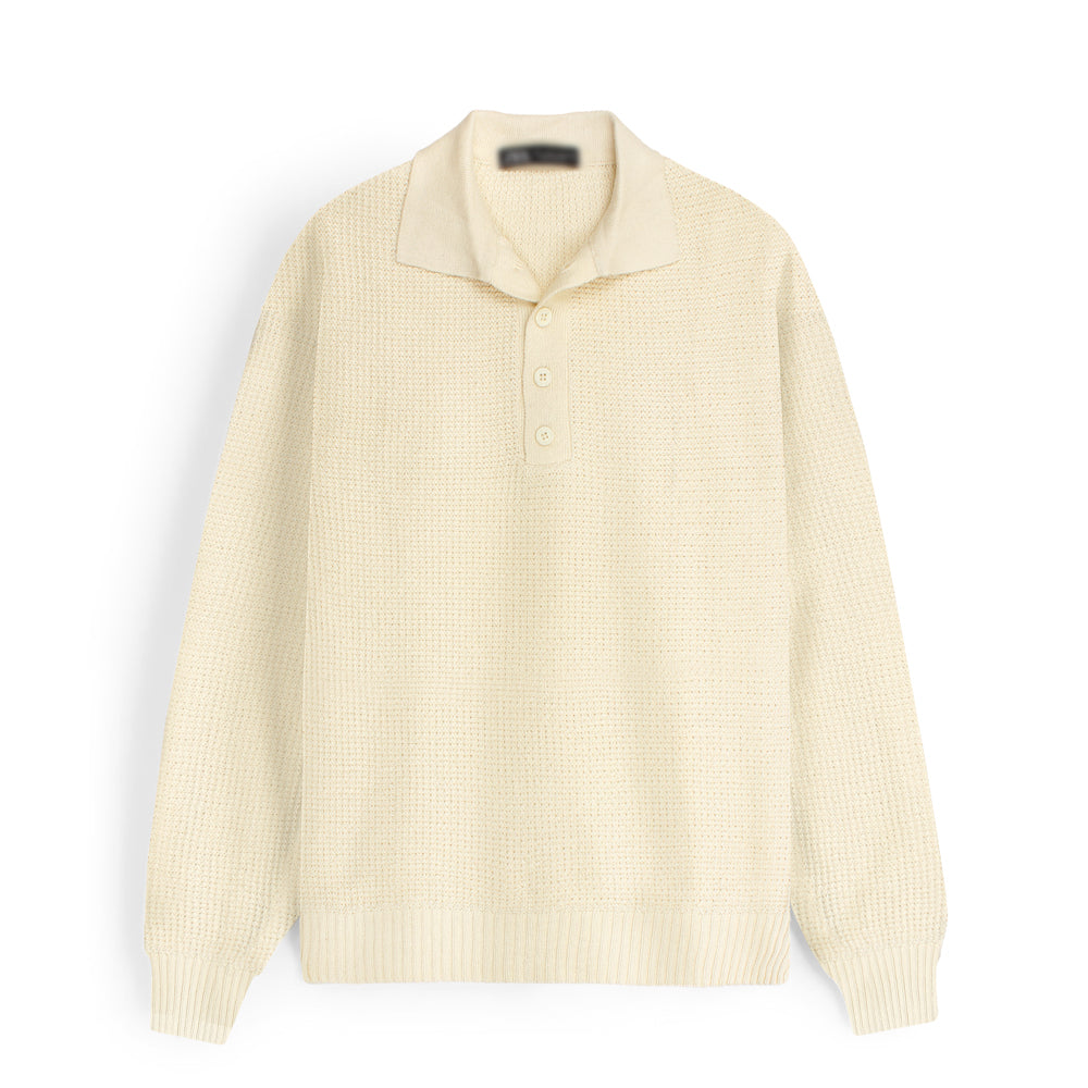 ZRA PREMIUM PURL BTN POLO MEN LIGHT CREAM
