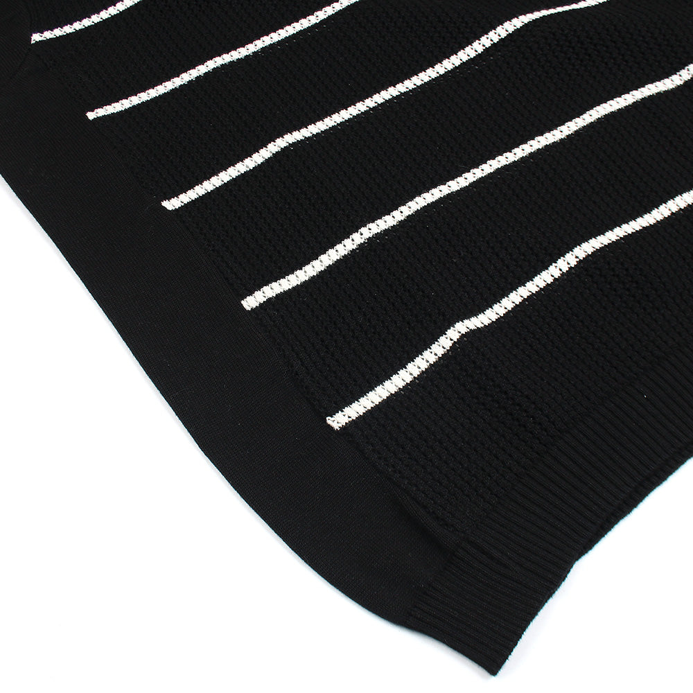 ZRA PREMIUM HROIZONTAL STRIPE CABEL-KNIT POLO BLACK