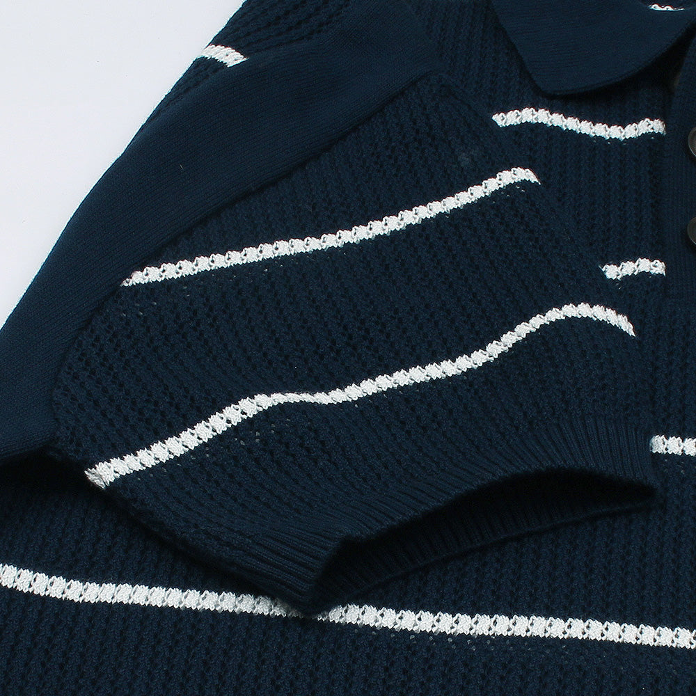 ZRA PREMIUM HROIZONTAL STRIPE CABEL-KNIT POLO NEAVY