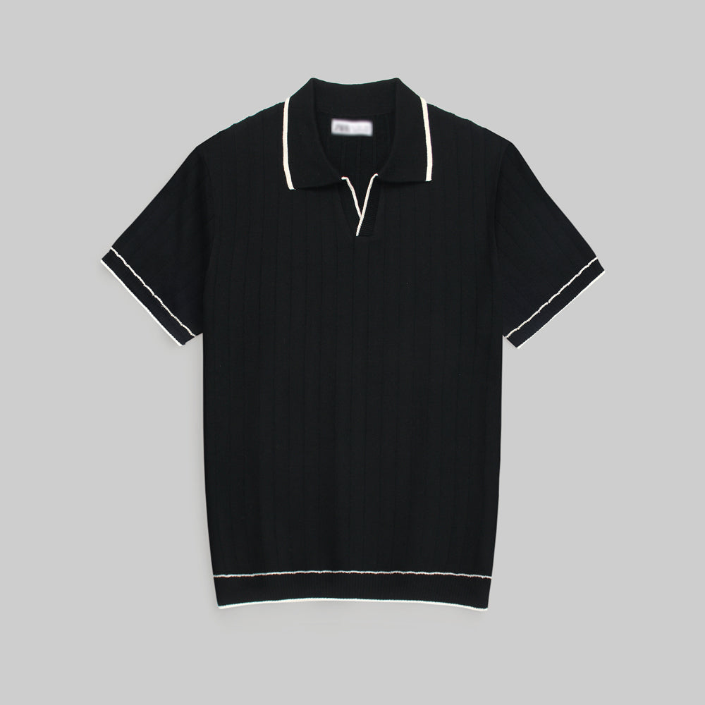 ZRA PREMIUM ESPRESSO CABEL-KNIT POLO BLACK