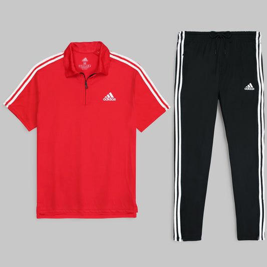 ADS PREMIUM MEN ZIP-UP POLO TRACKSUIT RED 1000