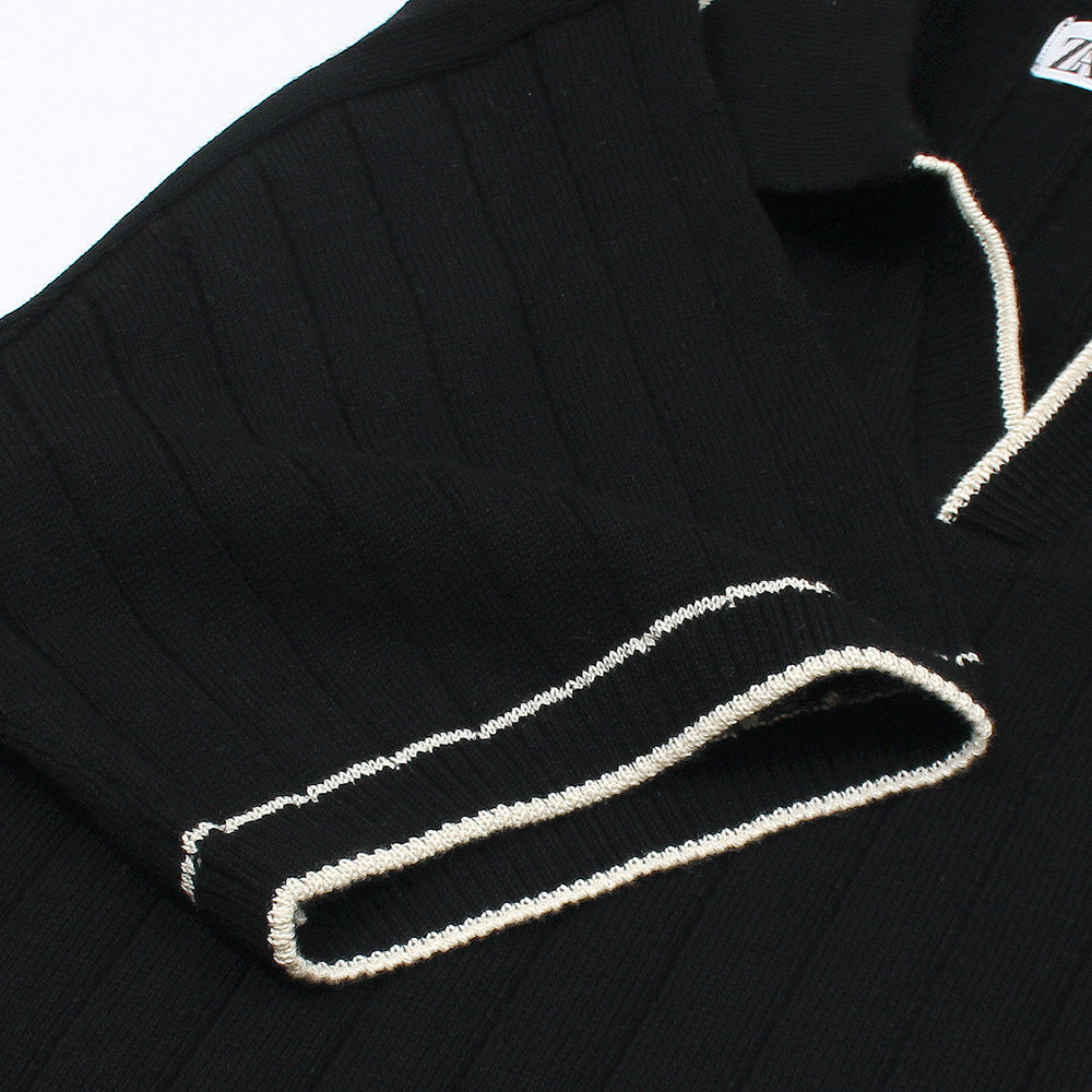 ZRA PREMIUM ESPRESSO CABEL-KNIT POLO BLACK
