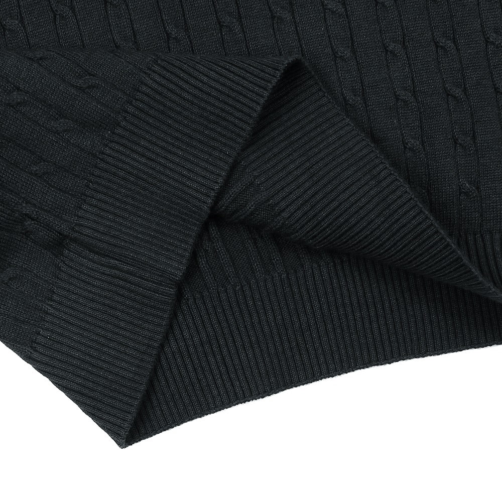 ZRA PREMIUM CABLE KNIT HENLEY MEN ROYAL BLACK