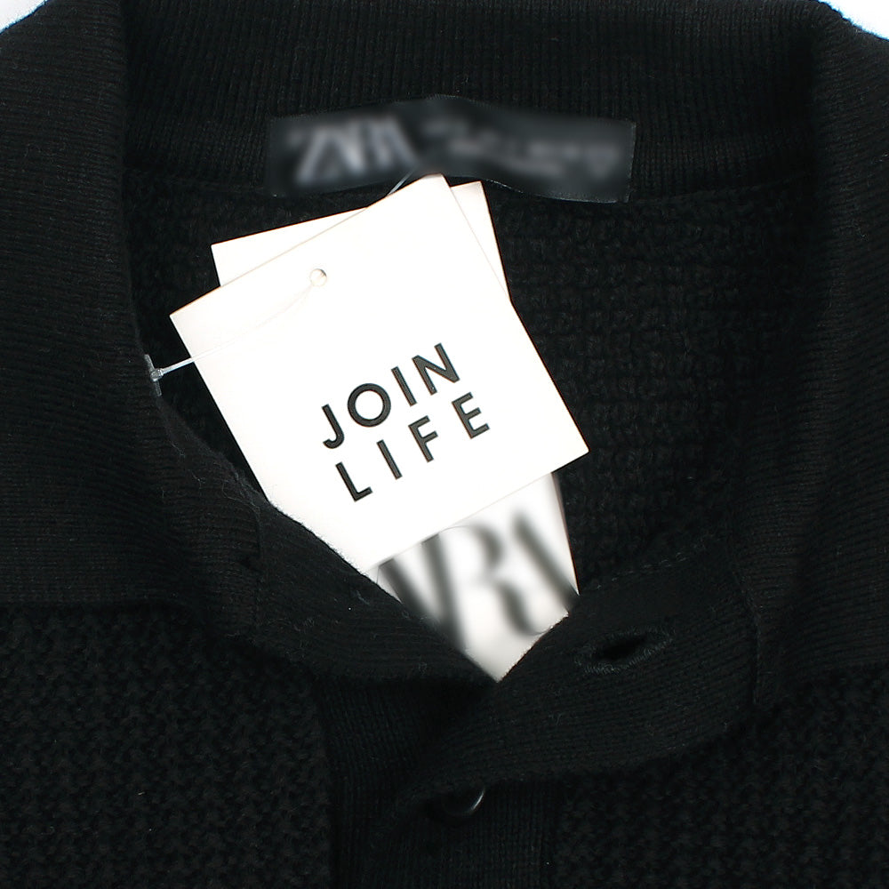 ZRA PREMIUM PURL BTN POLO MEN DARK BLACK